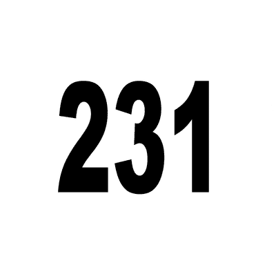 Number 231 White Black Stickers