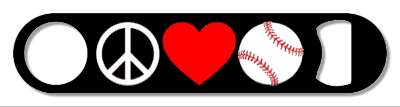 three symbols peace love baseball ball black stickers, magnet